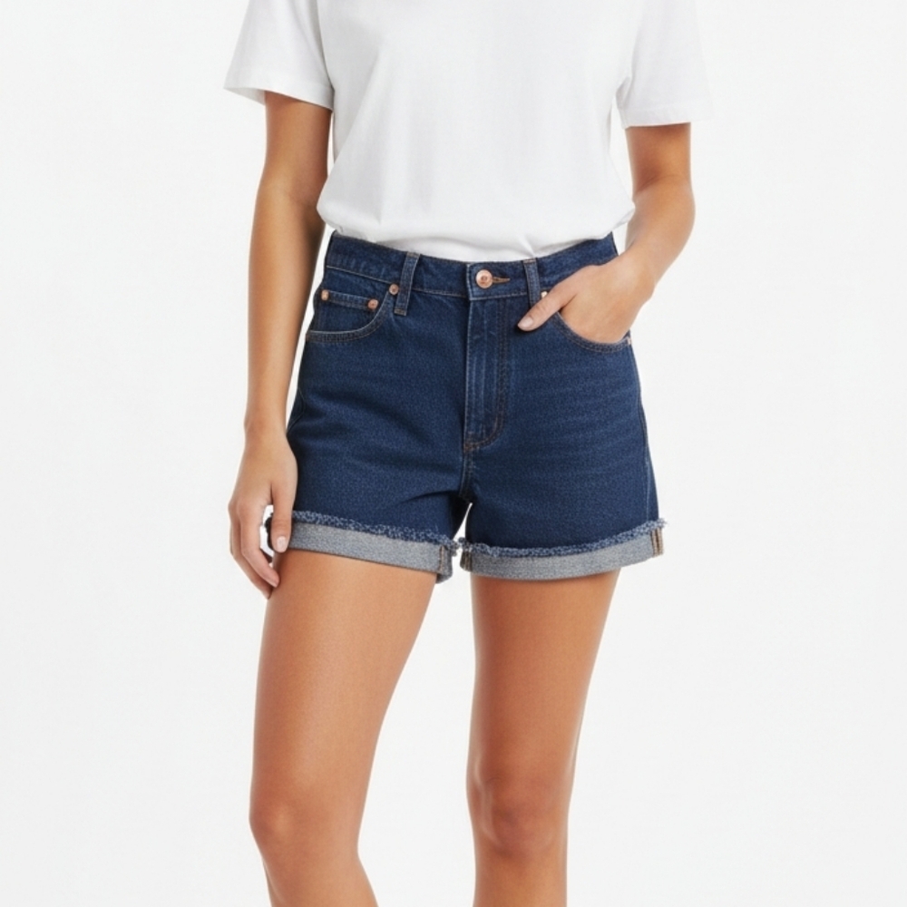 Wrangler Dark Blue Rolled Hem Jean Shorts